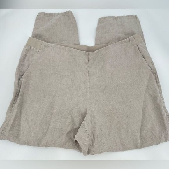 J Jill Tan Pull-On Elastic Waist 100% Linen Pants Size XL - Picture 1 of 7
